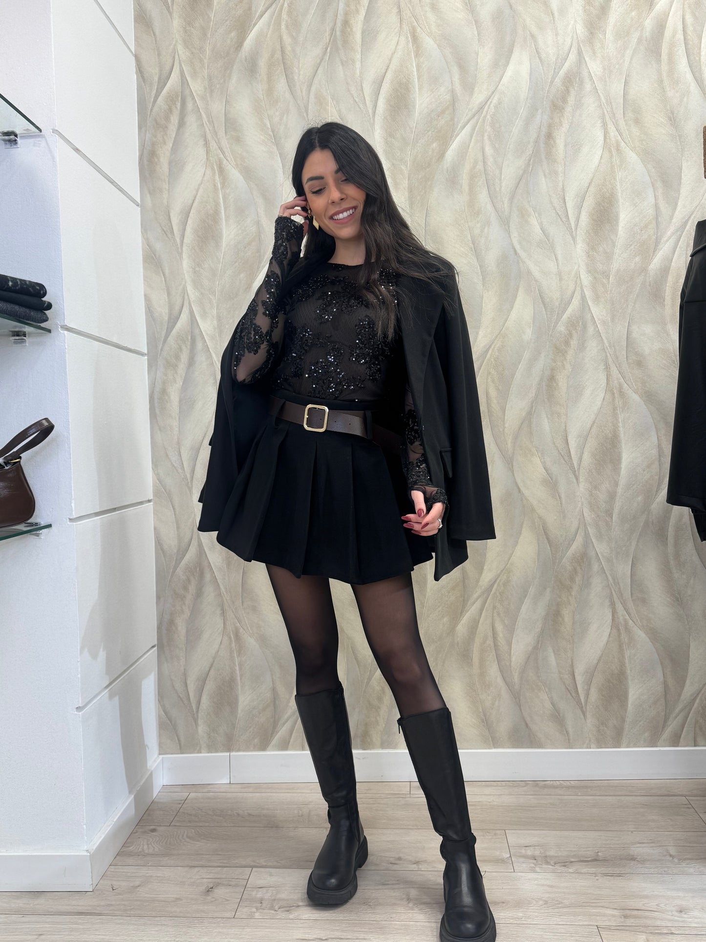 Gonna pieghe felpata