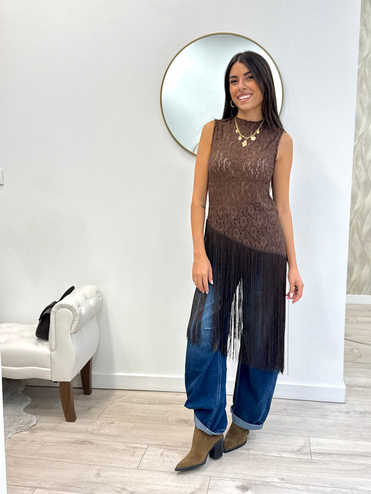 Maglia pizzo con frange