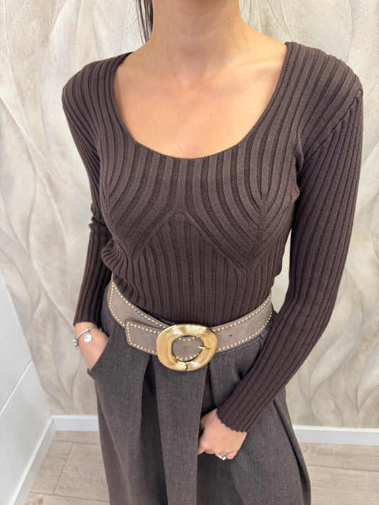 Maglia scollata costa larga